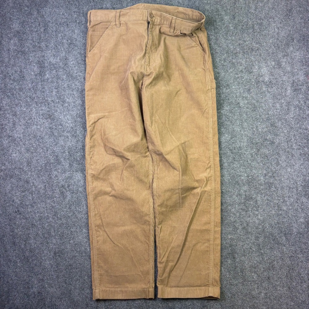 Uniqlo Carpenter Pants Mens L Tan Corduroy Utility Workwear Straight Leg 0516